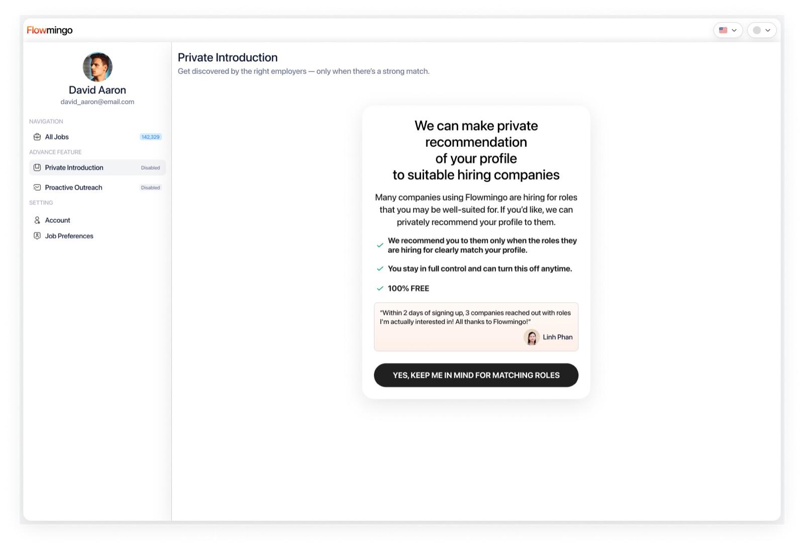 Your matches and introductions in one dashboard