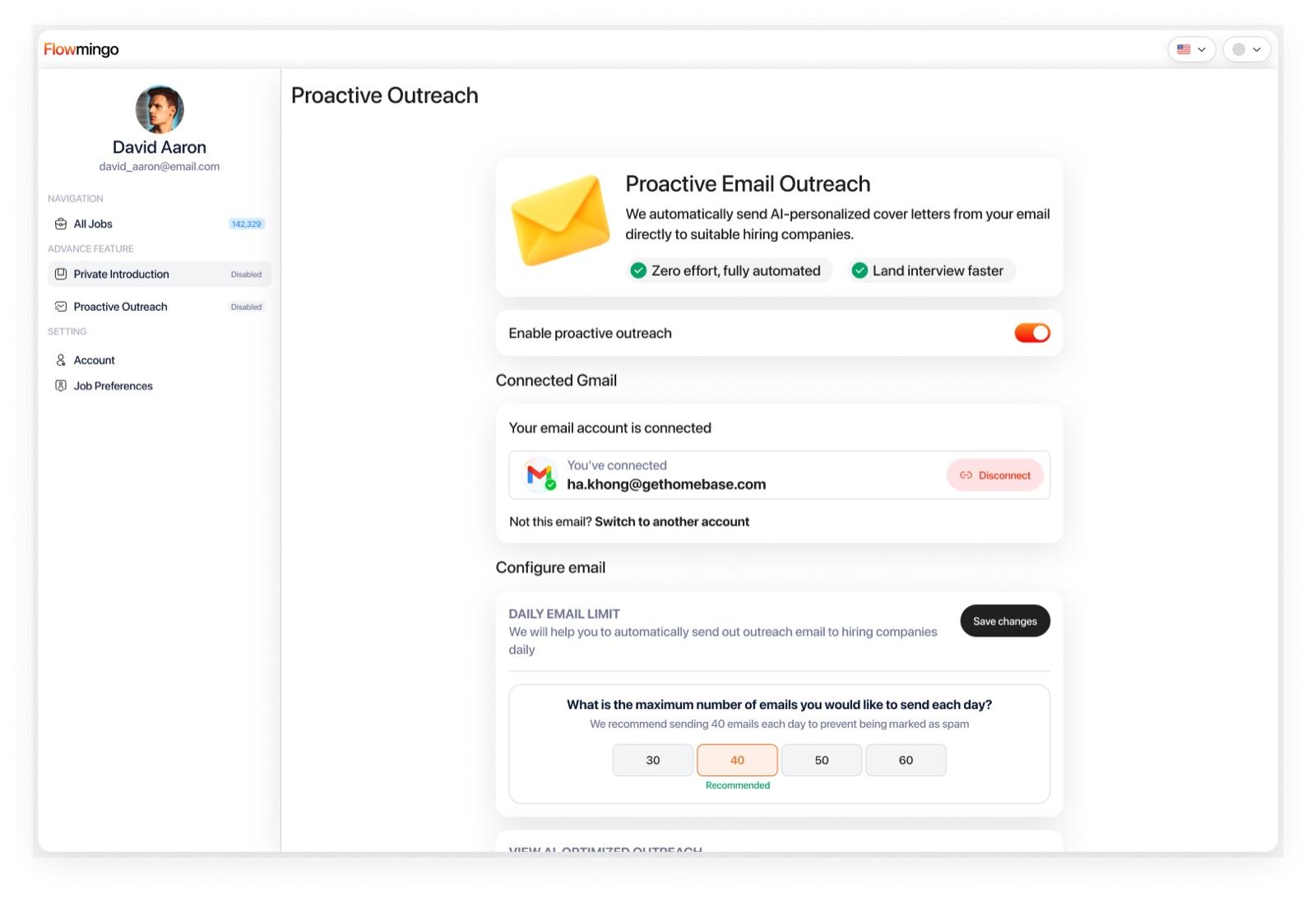 An outreach email drafted for a candidate